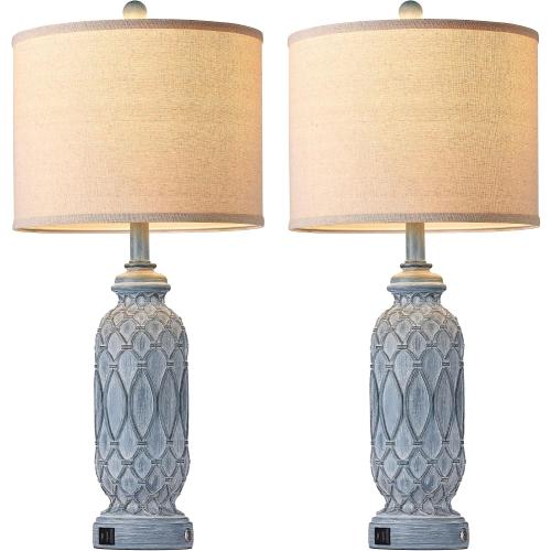 28 Living Room Lamps Set of 2, Farmhouse Lamps for Bedroom with USB A C Charging Ports, Touch Lamps for Nightstand, 2 Bulbs Included