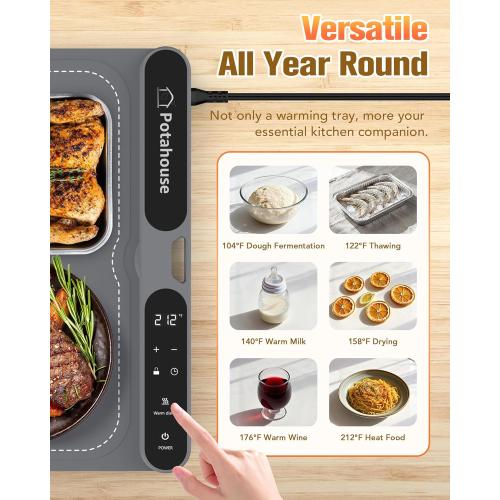 Food Warming Mat, 5s Fast Heating,Electric Warming Tray with 7 Temp 8 Timer Settings,Rollable & Portable Food Warmer for Parties,Buffet,Home and Travel Use