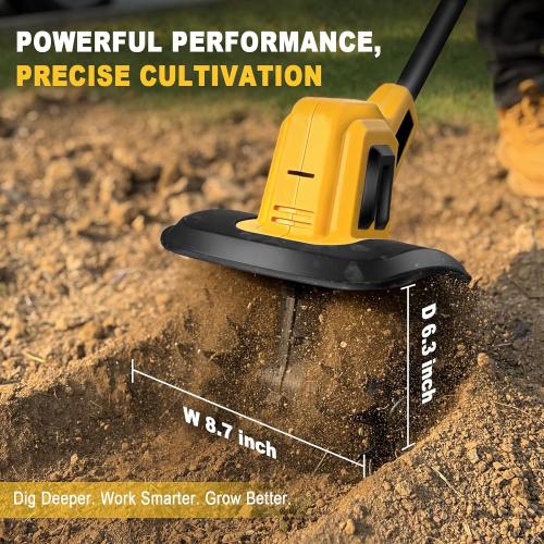 Cordless Garden Tiller Cultivator Compatible with Dewalt 20V MAX Battery, 270 RPM Electric Rototiller, 48 Steel Tines, 8.7 Tilling Width, 6.3 Depth, Rotary Tiller for Lawn/Gardening/Soil(Tool Only)