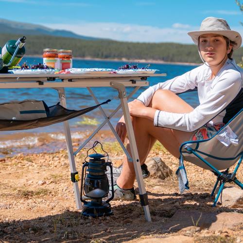 Portal Camping Table Portable Foldable with Adjustable Legs, Aluminum Folding Table Roll Up Table with Carrying Bag for Outdoor, Beach, Picnic, Backyards, BBQ and Party, Silver, Big