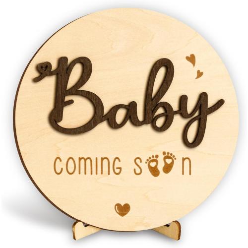 Baby Coming Soon Announcement - Wooden Double-Sided Pregnancy Sign for Hospital, Welcome Hello World Newborn, Name Birth