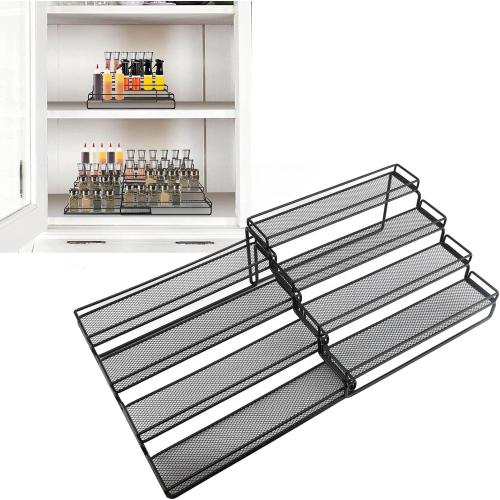 Condient Rack Organizer for Cabinet, 4 Tier Seasoning Step Storage Organizer, Adjustable Metal for Countertops & Cabinets with Stable Frame