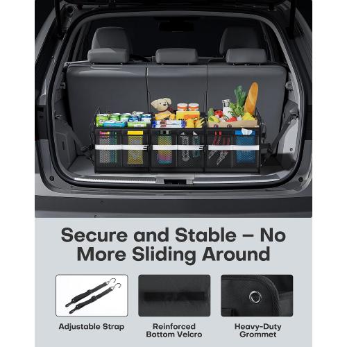 HOTOR Trunk Organizer for SUV – Car Storage Box with Reflective Strips, Collapsible Car Organizer with Large Capacity, Essential Car Accessories for Truck, Van & Sedan, Black, 33.1 x 13.0 x 12.0