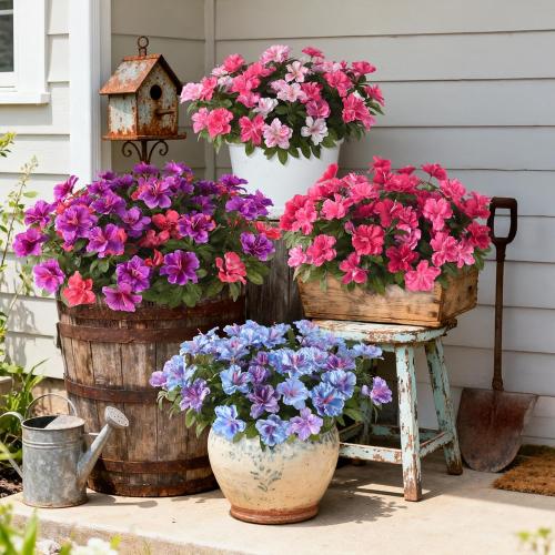 Hommyea Artificial Fake Flowers for Outdoor, 8 Bundles Faux Plants Silk Flowers Spring Decoration UV Resistant No Fade Plastic Flowers for Outside Planters Home Porch Patio Yard Garden Decor