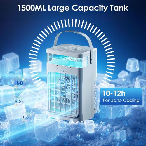 White Portable Air Conditioner,Cooling Fan with 3 Speeds & 3 Modes,1500ML Mini Air Conditioner with Remote, Air Conditioner Fan,Night Light,Evaporative Air Cooler for Home/Office