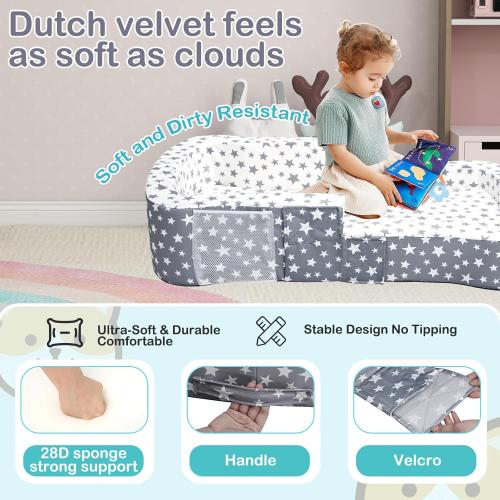 Toddler Travel Bed, Portable Toddler Bed & Chair 2-in-1 – Convertible Travel Crib with Storage Pockets, Built-waterproof Oxford Cloth, Easy,Washable Covers,Soft Dutch Velvet (Stars Pattern)