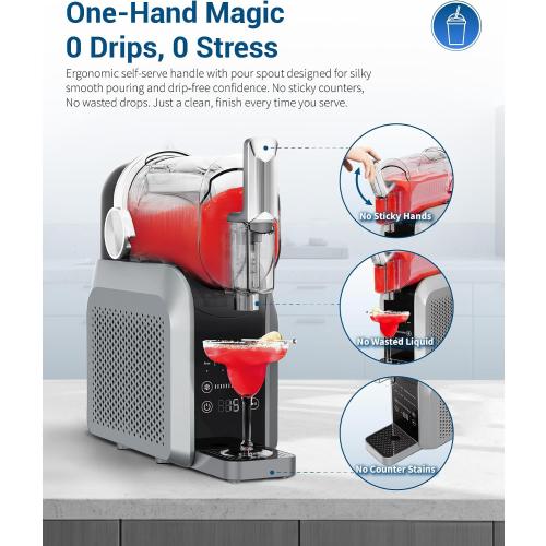 Slushie Machine, No Ice Needed, 64 oz Slushie Machine for Home with Dust Cover, Professional Frozen Drink Maker, 7 Preset Programs Rinse, Frozen Margaritas, Frappés, Milkshake, and More