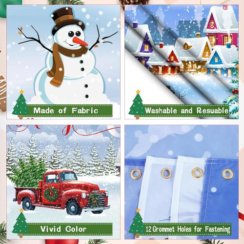 7x16 ft Christmas Garage Door Banner, 2025 Holiday Garage Door Decoration, Large Door Cover with Festive Design, Outdoor Xmas Banner, Merry Christmas Mural (Blue-2)