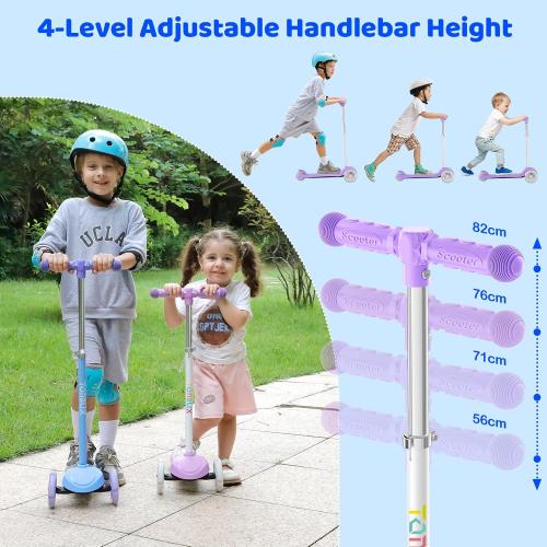 TONBUX Kids Scooter for Ages 3-8, Toddler Scooter with Light-Up Wheels, Adjustable 4-Level Height 3-Wheel Scooters for Kids, Lean-to-Steer Design