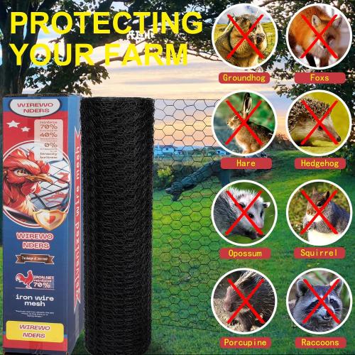Black 19GA Chicken Wire 24inx150ft, Chicken Wire Fencing, Garden Fence, Metal Poultry Wire Netting, Galvanized PVC Coated Mesh for Animal/Rabbit/Floral/Chicken Coop/DIY Projects.