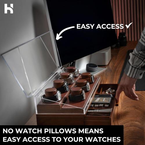 Holme & Hadfield Premium 7-Slot Wooden Watch Display Case – Large Handcrafted Men’s Watch Box with Accessory Drawer, Hinged Cover, Leather Lining – Christmas Gift for Men – Luxury Built to Last