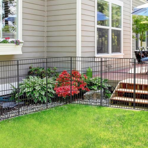 INJOPEXI Decorative Garden Fence 12 Panels 23.6ft (L)×30in (H), Metal Garden Fence 11 Fence Panels   1 Gate Rustproof Wire No Dig Temporary Garden Fence Animal Barrier Fencing for Yard Outdoor Patio