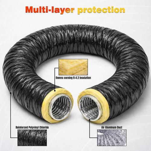 4 Inch Insulated Flexible Duct 25 FT, R4 HVAC Flex Duct with Black Jacket, Owens Corning Fiberglass Insulation, Aluminum Foil Core for Ventilation & Exhaust