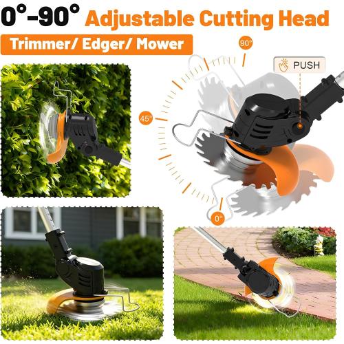 21V Electric Weed Wacker Cordless Weed Eater Battery Powered, String Trimmer Battery Operated 3-in-1 Lightweight Grass Trimmer/Brush Cutter/Lawn Edger with Wheels & Metal Blade for Yard and Garden