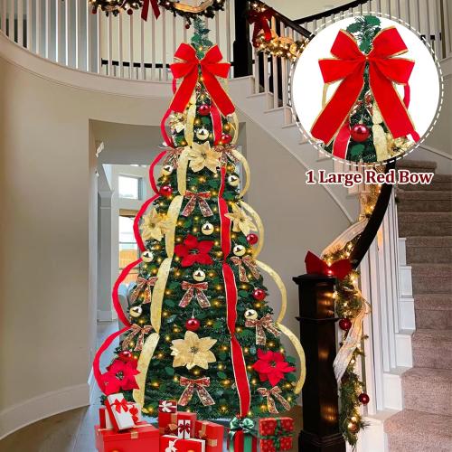 7Ft Pop Up Christmas Tree,Prelit 250 Warm White LED Lights,1 Minute Pull Up,Fully Decorated 84 Ornaments,8 Lighting Modes & Timer,Fire-Resistant,Foldable,Collapsible Outdoor Indoor Holiday Party Decor