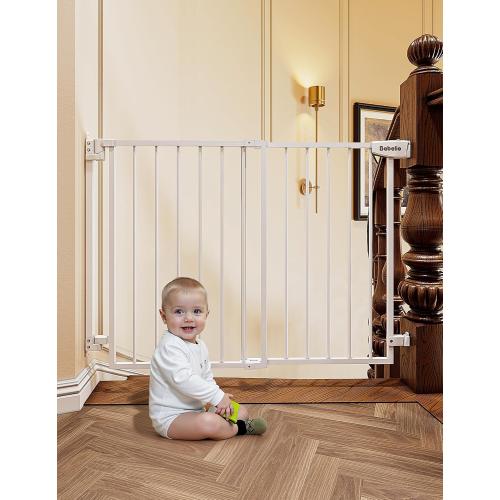 Babelio 29.7-46.5 No Bottom Bar Baby/Dog Gate for Stairs, House and Doorways, Auto Close Safety Pet Gates with Large Walk Thru Door, Hardware Mount, White