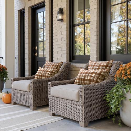MIULEE Fall Set of 2 Scottish Tartan Plaid Throw Pillow Covers Farmhouse Classic Decorative Outdoor Square Cushion Cases for Halloween Thanksgiving Decor Sofa Couch 18x18 Inch, Brown and White