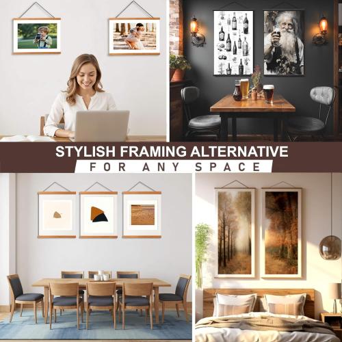 DACRI HOME Magnetic Poster Hanger Frame, Sturdy Magnetic Poster Frame 24x18 24x30 24x36 with Teak Wood, Strong Magnets for Hanging Prints, Maps, Pictures, Scroll Wall Art (24 Inch, Teak)