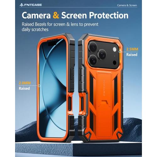 FNTCASE for iPhone 17 Pro-Max Case: Military Grade Drop Proof Protection Mobile Cover with Kickstand | Matte Textured Rugged Shockproof TPU | Protective Sturdy Phone Case - 6.9 inch Orange