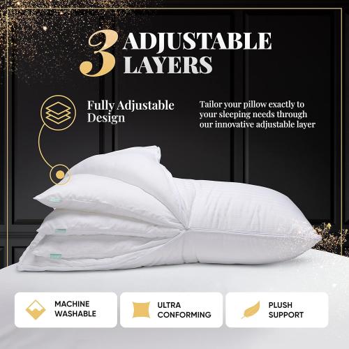 EverSnug Adjustable Layer Luxury Set of 2 Pillows for Side, Front & Back Sleepers, Cooling Hotel Pillows with 3 Layers, Down Alternative Pillow for Sleeping, Neck & Back Support (King)