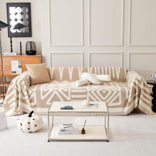 VClife Boho Couch Cover for 2 Cushion Couch Sofa Cover Thick Chenille Sectional Sofa Cover for Dog Modern Beige Khaki Cream White Plaid Triangle Sofa Slipcover Loveseat Cover Futon Covers 71''x118''