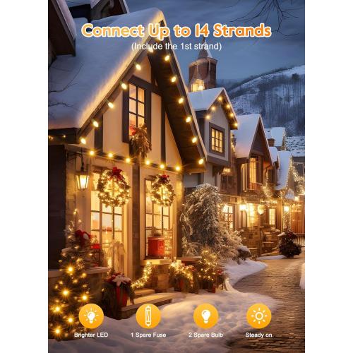 Vintage C9 LED Christmas Lights Outdoor, 100 Feet C9 String Lights with 50 Shatterproof C9 Bulbs, Waterproof Connectable Christmas Tree Lights for Outside Roofline Patio Xmas Decorations, Warm White