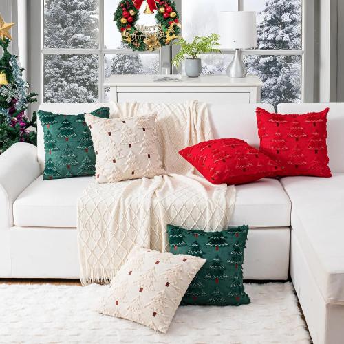 Christmas Throw Pillow Covers 18x18 Set of 2, Christmas Tree Decoration Cushion CoversCushion Covers Soft Faux Fur Pillow Cases for Sofa Couch Bed Winter Holiday Festivals Home Decor, Green