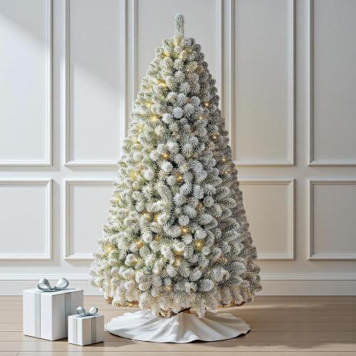 7.5 FT Pre-lit Snow Flocked Christmas Tree Spruce with Remote Control, 350 Warm White Multi-Color Changing LED Lights, Artificial Hinged/Feel Real/Realistic for Home, Dual Color LED