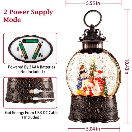 Christmas Snow Globe, Christmas Lantern Room Decor for Indoor Use, USB-Powered/Battery-Operated Glowing Water Lantern, Ideal for Holiday Decorations and Gift Giving