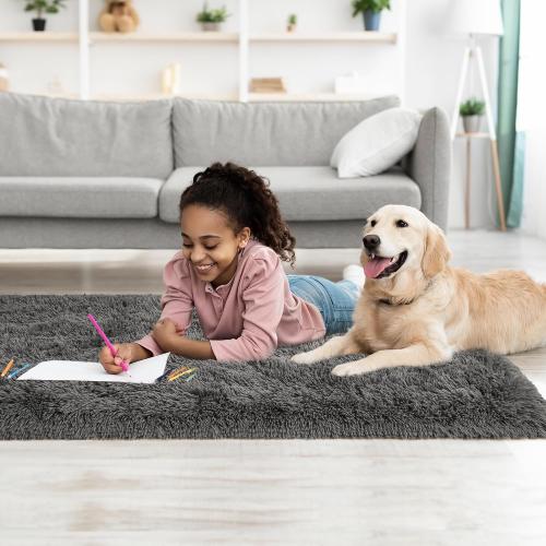 Fluffy Runner Rugs for Bedroom Aesthetic 2x6 Shag Soft Bedside Rug | Fuzzy Plush Carpet for Room Hallway Rug with Non-Slip Bottom for Nursery Dorm Indoor Home Decor, Dark Grey