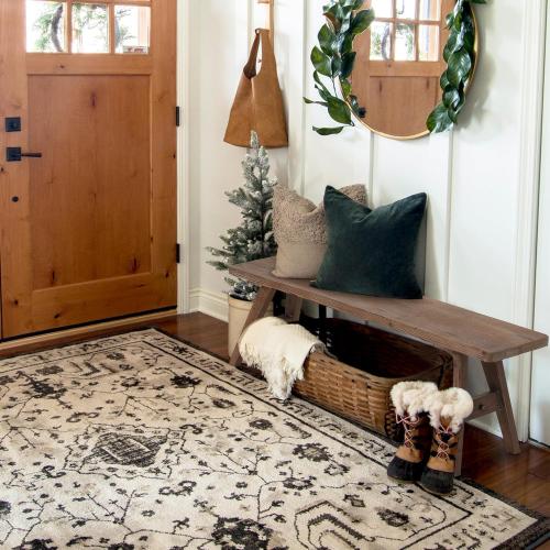 Brown Wnutrees 47 Farmhouse Wood Bench, Dining Room Bench, Entryway Bench for Living Dining Room, Solid Wood, Easy to Assemble, Brown