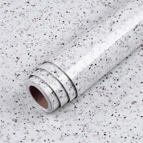 LaCheery 160x36 Terrazzo Countertop Contact Paper for Countertops White Granite Contact Paper for Kitchen Counter Top Peel and Stick Waterproof Self Adhesive Wallpaper for Bathroom Quartz Desk Table