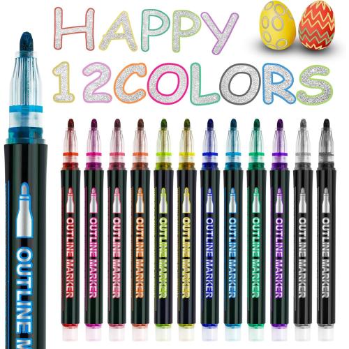 Easter Basket Stuffers for Teens: Teen Girl Gifts Trendy Stuff Christmas Stocking Stuffers Teens,12Colors Shimmer Markers Outline Pen on Birthday Gifts for Boys Girls Party Drawing Art Supplies