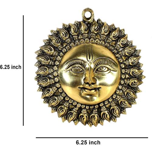 StonKraft Brass Wall Hanging Sun Face Idol | Surya Dev Bhagwan Metal Wall Decor | Art Sculpture for Home & Office Decor for Positivity, House Warming Gift – 6.25 Inches, Golden