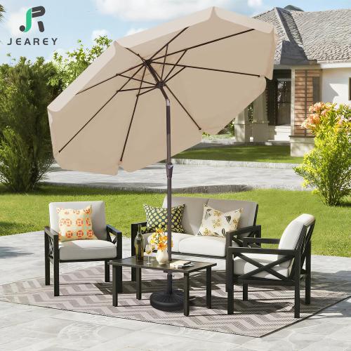 JEAREY 9' Outdoor Patio Umbrellas, Market Umbrella, Beige | 8 Sturdy Ribs, Tilt & Crank lift, Vented Canopy, Ideal for Garden, Deck, Backyard, Pool‼️missing pieces‼️