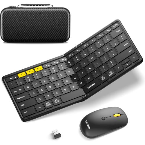 Foldable Keyboard and Mouse, Samsers KM08 Folding Bluetooth Keyboard Mouse Combo, 2.4G   BT5.0 x 2, Full-Size Portable Travel Keyboard & Rechargeable Wireless Mouse for iOS Android Windows Mac OS