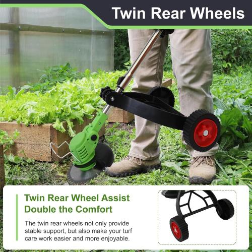 ALSO GO 21V Electric Lithium-Ion Grass Trimmer Lawn Mower with Stand Wheels and 1.5Ah Battery, Lightweight Weed Wacker Cordless Weed Eater Battery Powered for Yard and Garden, Green