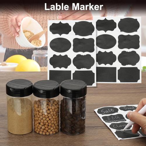 PATIKIL 4.7oz Plastic Spice Jars with Shaker Lids, 4 Pcs Refillable Empty Seasoning Containers Bottle with Label Marker Pen for Storing Spice Salt Herbs Powders Condiment, Clear