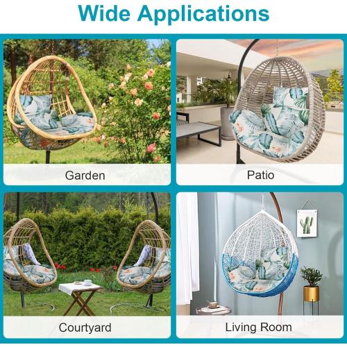 Egg Chair Cushion, Soft Thicken Swing Egg Chair Cushion with Headrest, Hanging Basket Chair Pads, Removable & Washable Hammock Chair Cushions for Indoor/Outdoor, Beige_BlueLeaf