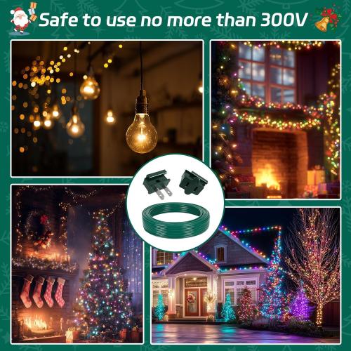 60FT SPT-2 Christmas Electrical Wire with 6pcs Vampire Plugs, 18/2 Gauge Low Voltage Extension Cord, 18 AWG 2-Conductor Flexible Wire for Outdoor Holiday Lights, Landscape Lighting