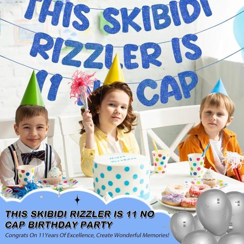 Fulmoon Pre Strung This Skibidi Rizzler Is 11 No Cap Glitter Banner 11th Birthday Party Decorations, Funny Birthday Sign, Party Supplies, Ideas, Gifts, Dark Blue