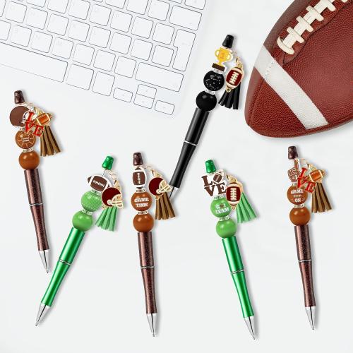 COcnny Football Beadable Pens Set - 14 Set Autumn Rugby DIY Ballpoint Pen Making Kit with Bead Craft, Sport Party Beaded Bulk Charm Tassel Supplies for Women School Students Office Gift