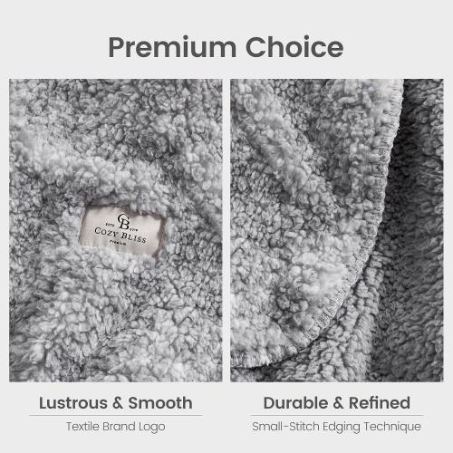 Cozy Bliss Luxury Sherpa Throw Blanket for Couch, Premium Reversible Plush Thick Throw, Warm Cozy Soft Blanket for Home and Gifts (Mottled Grey, 50 x 60)