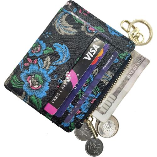 woogwin Slim RFID Credit Card Holder for Women Mini Front Pocket Wallet Purse With Keychain