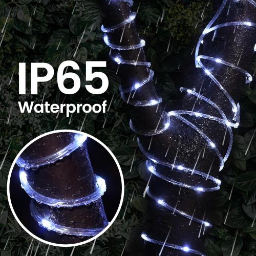 200 LED Solar Rope Lights Outdoor, 66FT Solar String Lights Indoor Waterproof Solar Powered Trampoline Light Clear Tube Pool Light for Camping Fence Yard Walkway Path Garden Outside Decor（White