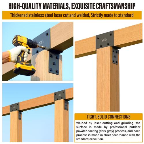 4pc 4x6 (Actual 3.5x5.5) Post Cap Tie Bracket, Stainless Steel Wood Beam Support Bracket, for Gazebos, Patio Decks, and Porches Wood Post to Beam Support (Dark Ggray)