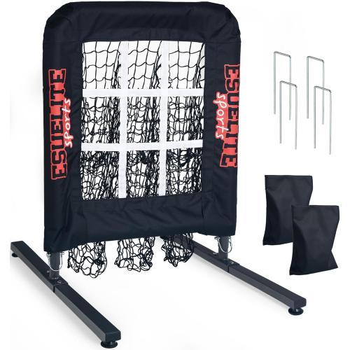 Heavy-Duty 9 Hole Pitching Net with Strike Zone, Baseball/Softball Pitching Target, Portable Height-Adjustable Pitcher Training Equipment, Includes 4 Ground Stakes and 2 Sandbags
