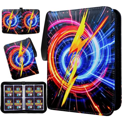 Trading Card Binder for TCG Cards, 4-Pocket Portable Card Collector Ablum Holder Book Fits 400 Cards with 50 Removable Sleeve, Waterproof Card Binder Display Storage Carrying Cases -Lightning