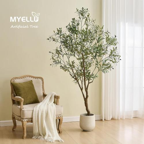 7FT Olive Tree Artificial Plant Decor - Tall Fake Tree for Home Decor Faux Plant Indoor 2000 Leaves Artificial Olive Tree for Living Room Bedroom Office Live Streams Decorative Modern Greenery