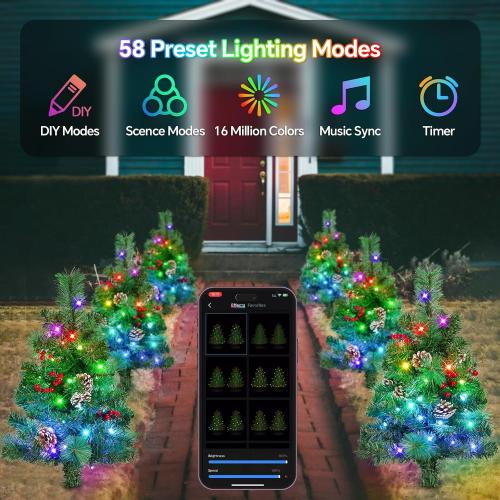 Outdoor Pathway Christmas Trees, 2-Pack 28.5Inch RGB Color Changing Pre-Lit Smart Artificial Pine Tree with Cones, Remote&App Control, Outdoor Christmas Decorations for Porch Yard Walkway